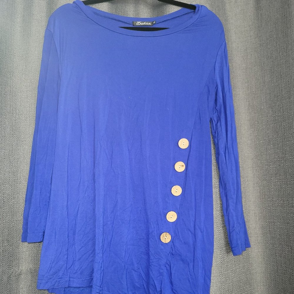 Blue Button Front Top